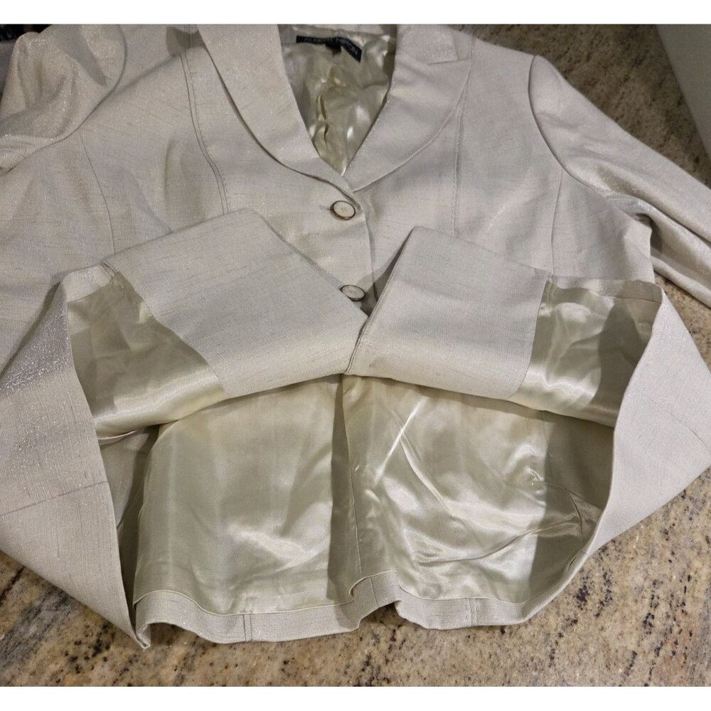 New! Albert Nipon Two Piece Light Green Skirt Set Suit Size 18W Sparkle 3 Button - Picture 9 of 16